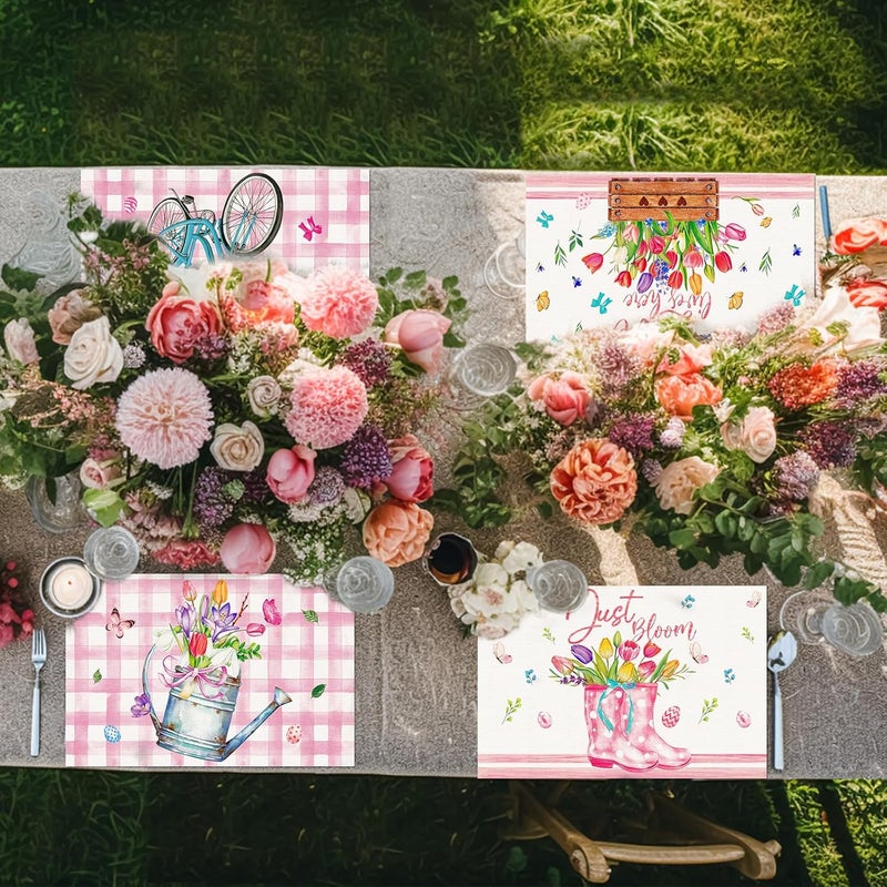 Mindsoft Set of 6 Easter Placemats 12 x 18 Inch Tulip Spring Table Mats Rustic Vintage Dining Table Place Mats for Home Farmhouse Kitchen Seasonal Summer DecorationTulip - Image 4