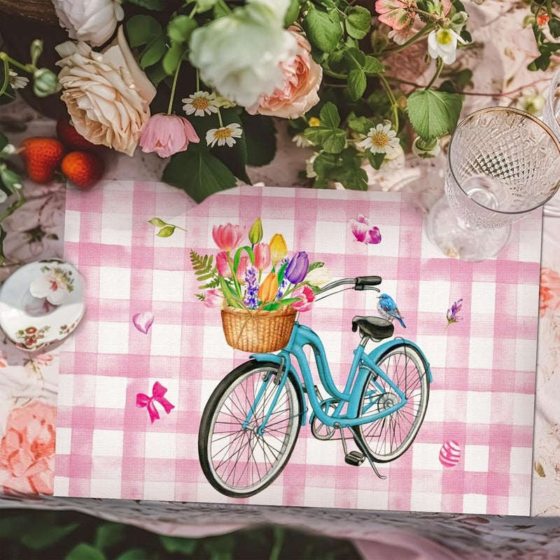 Mindsoft Set of 6 Easter Placemats 12 x 18 Inch Tulip Spring Table Mats Rustic Vintage Dining Table Place Mats for Home Farmhouse Kitchen Seasonal Summer DecorationTulip - Image 5
