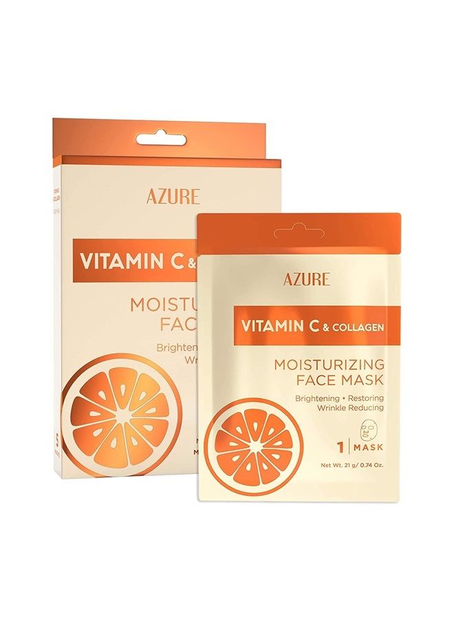 Azure Cosmetics قناع الوجه المرطب من AZURE بفيتامين C والكولاجين - مضاد للشيخوخة، مرطب بعمق ومشدود - قناع مضيء، يحسن المرونة - العناية بالبشرة مصنوعة في كوريا - 5 عبوات - Image 1