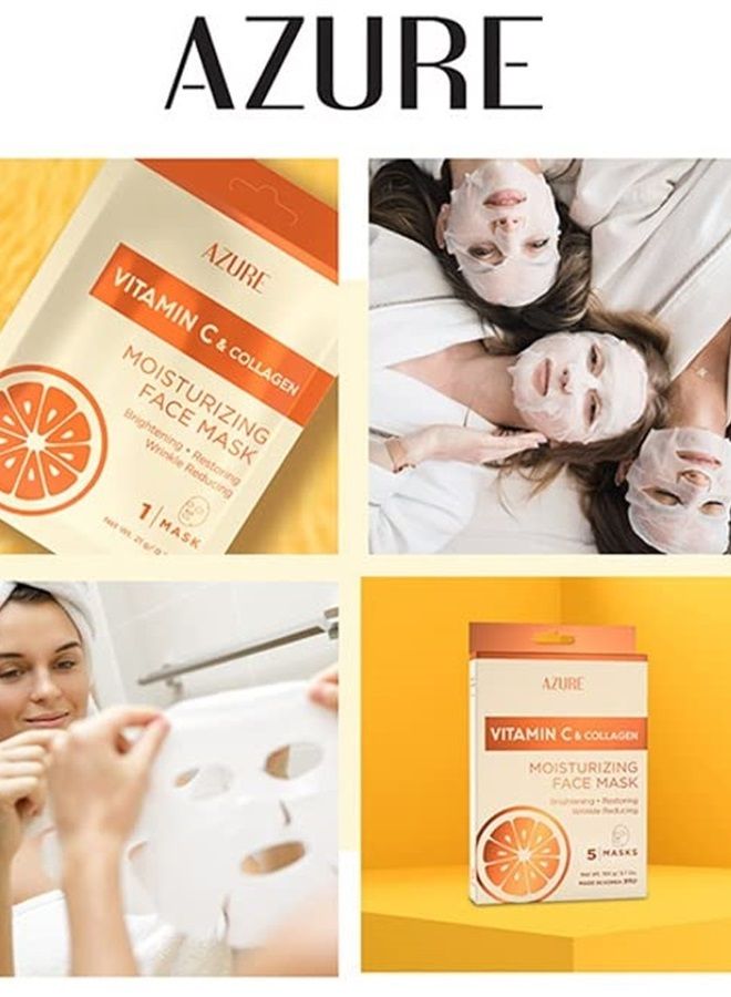 Azure Cosmetics قناع الوجه المرطب من AZURE بفيتامين C والكولاجين - مضاد للشيخوخة، مرطب بعمق ومشدود - قناع مضيء، يحسن المرونة - العناية بالبشرة مصنوعة في كوريا - 5 عبوات - Image 5