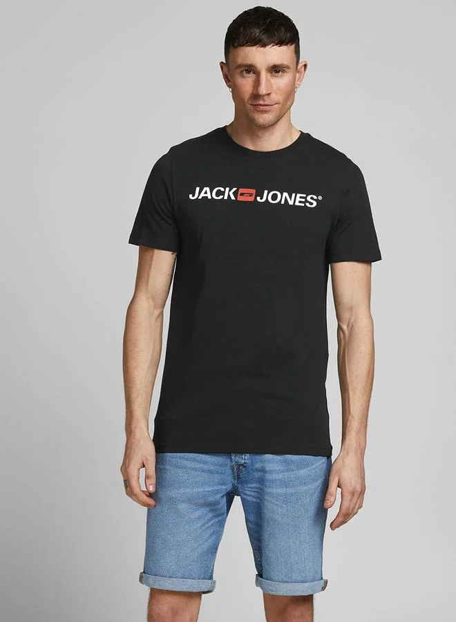 جاك اند جونز Logo Print Crew Neck Regular Fit T-shirt