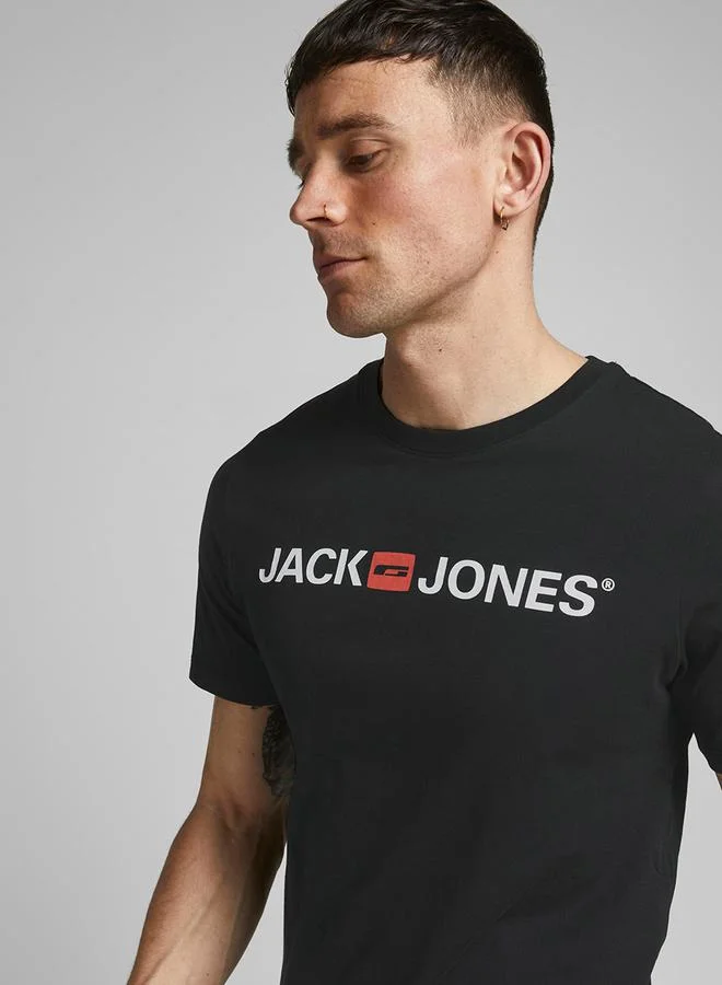 جاك اند جونز Logo Print Crew Neck Regular Fit T-shirt