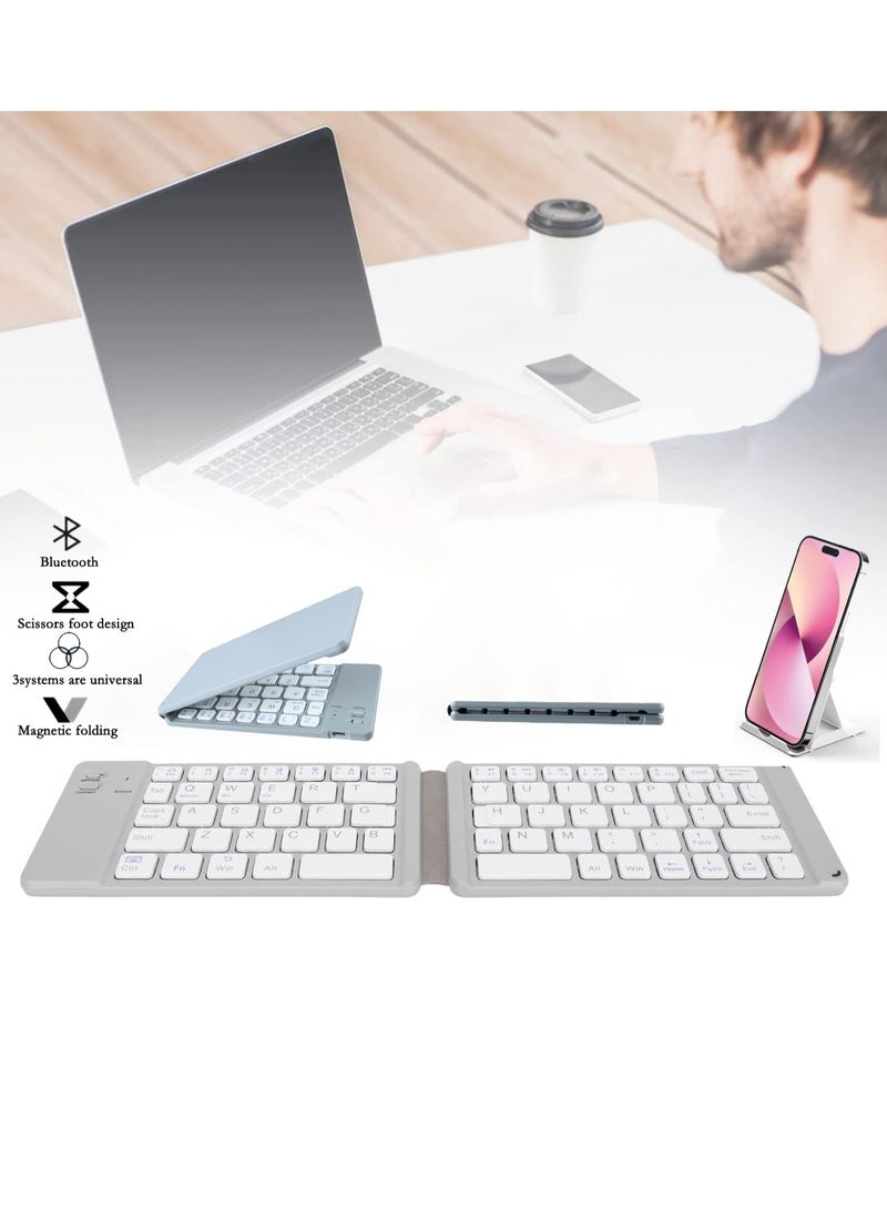 Foldable Bluetooth Keyboard Portable Wireless Keyboard Rechargeable Full Size Ultra Slim Folding Keyboard Compatible iOS Android Windows Smartphone Tablet and Laptop - Image 1
