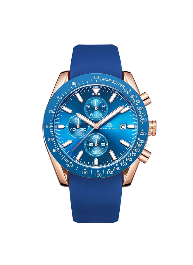 كينيث سكوت Men's Chrono & Multi Function Display Watch With Dark Blue Silicone Strap - K23148-RSNN