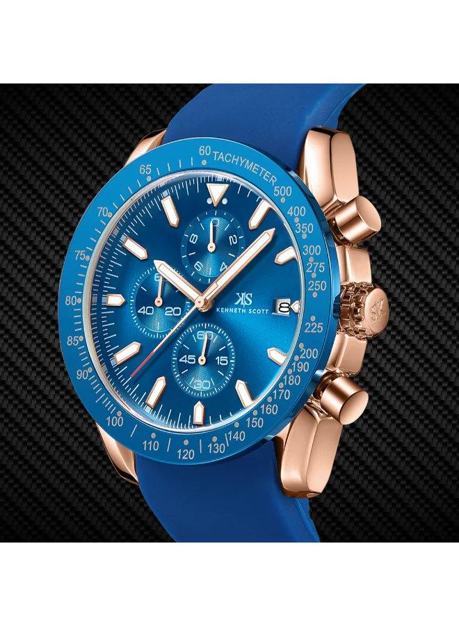 KENNETH SCOTT Men's Chrono & Multi Function Display Watch With Dark Blue Silicone Strap - K23148-RSNN