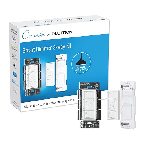 LUTRON مجموعة مفتاح ديمر ذكي ثلاثي من لوتрон كاسيتا، تشمل جهاز تحكم بيكو، وحامل، ومفتاح ديمر LED، لا يتطلب سلك محايد، P-PKG1WB-WH - Image 1