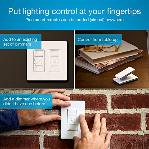 LUTRON مجموعة مفتاح ديمر ذكي ثلاثي من لوتрон كاسيتا، تشمل جهاز تحكم بيكو، وحامل، ومفتاح ديمر LED، لا يتطلب سلك محايد، P-PKG1WB-WH - Image 4