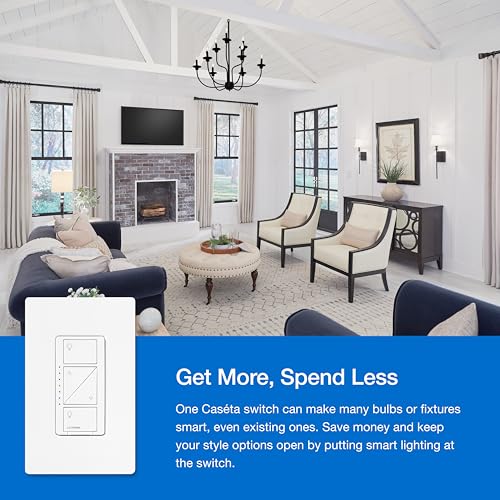 LUTRON مجموعة مفتاح ديمر ذكي ثلاثي من لوتрон كاسيتا، تشمل جهاز تحكم بيكو، وحامل، ومفتاح ديمر LED، لا يتطلب سلك محايد، P-PKG1WB-WH - Image 5