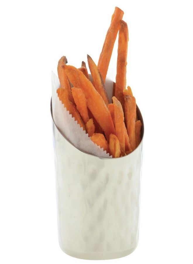 HUBERT French Fry Serving Cup Slanted Hammered Stainless Steel - 3 5/8"L x 3 3/10"W x 4 1/4"H - Image 2