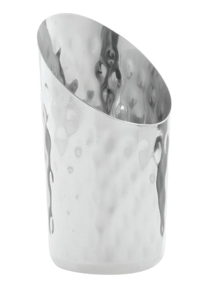 HUBERT French Fry Serving Cup Slanted Hammered Stainless Steel - 3 5/8"L x 3 3/10"W x 4 1/4"H - Image 1