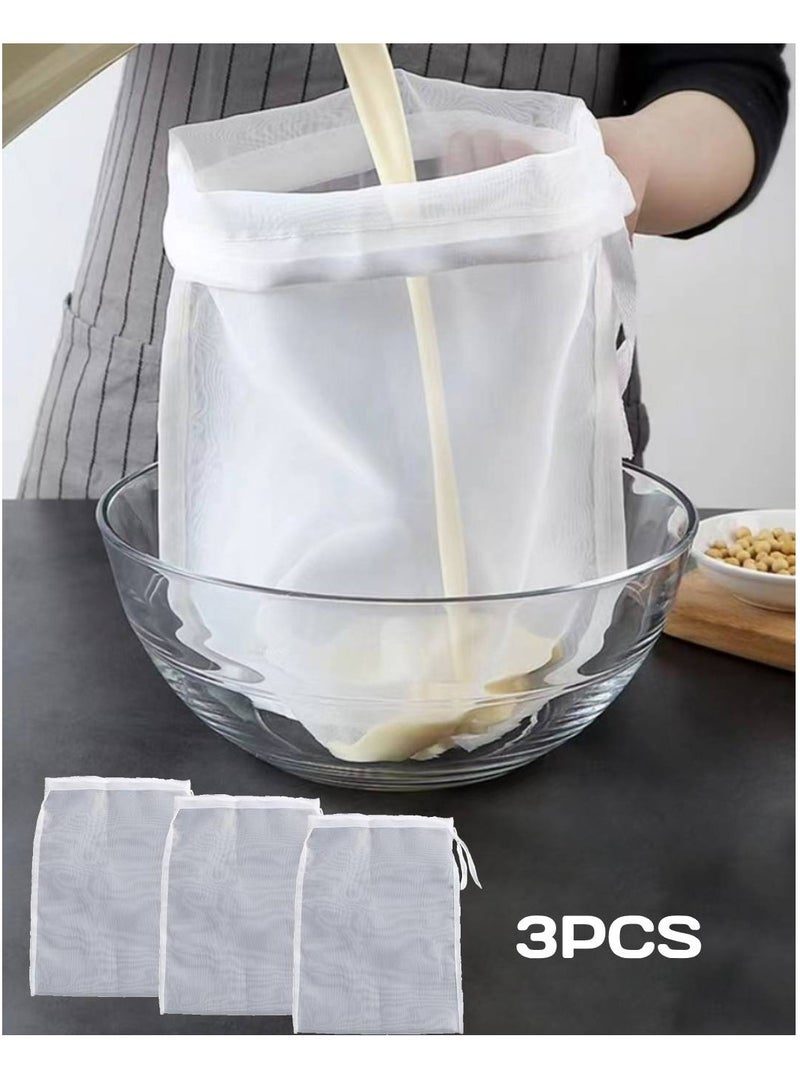 3 قطعة أكياس تصفية حليب الصويا الغذاء الصف ، 200 ميكرون 20*30 سنتيمتر غرامة شبكة حقيبة الحليب كيس مرشح جميع الأغراض الغذاء مصفاة النايلون القماش القطني - Image 1