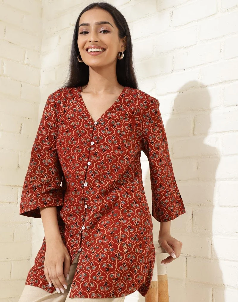 فاب انديا Red Cotton Printed Tunic