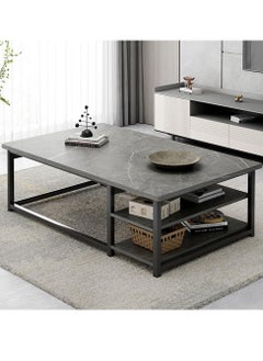 JOMILA Coffee Table Living Room Furniture Minimalistic Design Multi-Functional Table 120x60x42cm Marble Pattern Moore Stone Color + Black Frame (Moore Stone Color + Black Frame)  - Image 1
