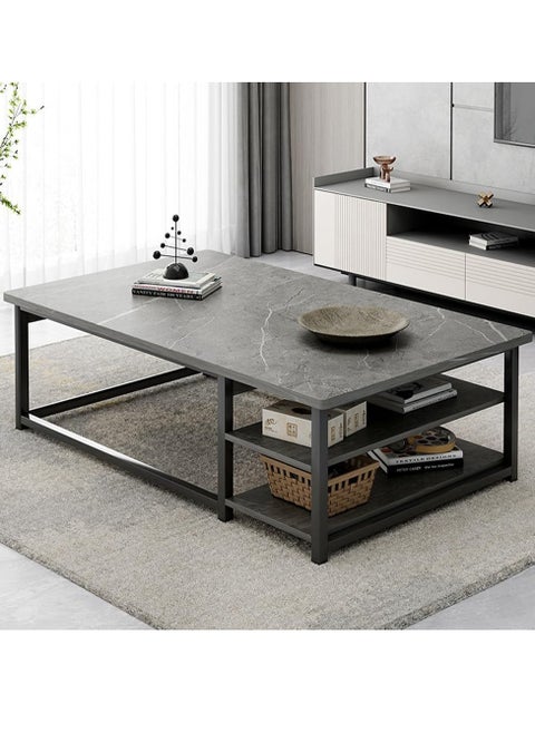 Coffee Table Living Room Furniture Minimalistic Design Multi-Functional Table 120x60x42cm Marble Pattern Moore Stone Color + Black Frame (Moore Stone Color + Black Frame)