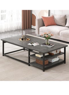 JOMILA Coffee Table Living Room Furniture Minimalistic Design Multi-Functional Table 120x60x42cm Marble Pattern Moore Stone Color + Black Frame (Moore Stone Color + Black Frame)  - Image 4