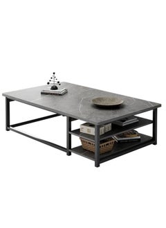 JOMILA Coffee Table Living Room Furniture Minimalistic Design Multi-Functional Table 120x60x42cm Marble Pattern Moore Stone Color + Black Frame (Moore Stone Color + Black Frame)  - Image 2