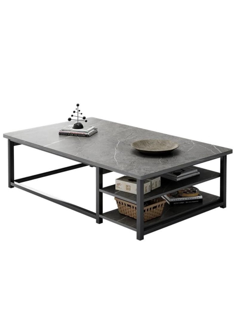 Coffee Table Living Room Furniture Minimalistic Design Multi-Functional Table 120x60x42cm Marble Pattern Moore Stone Color + Black Frame (Moore Stone Color + Black Frame)