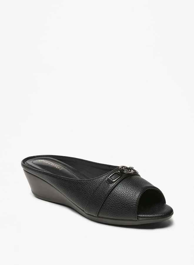 Le Confort Women's Solid Slip-On Mule Sandals with Wedge Heels