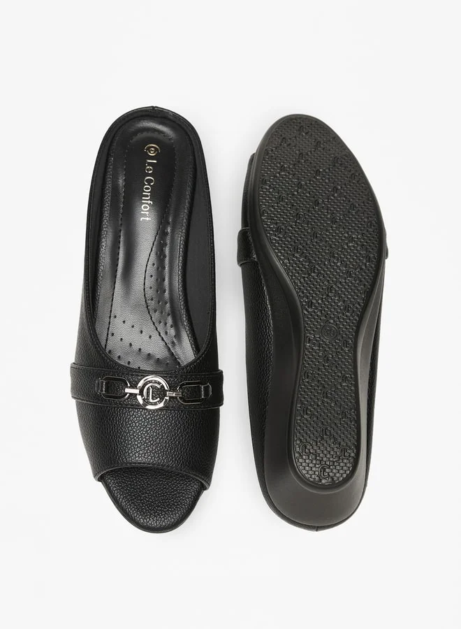 Le Confort Women's Solid Slip-On Mule Sandals with Wedge Heels