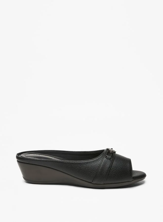 Le Confort Women's Solid Slip-On Mule Sandals with Wedge Heels