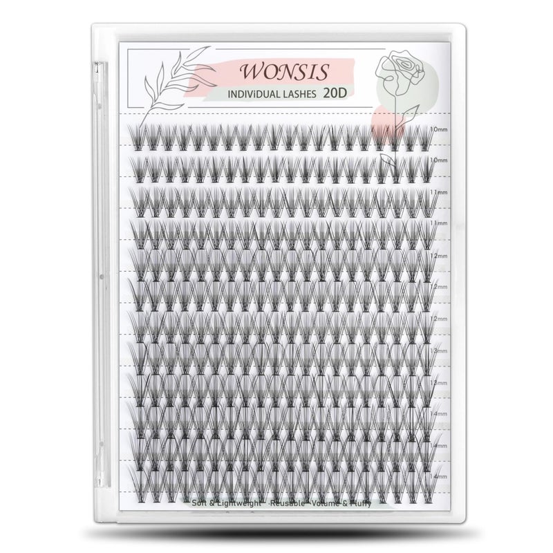 WONSIS 20D Lash Clusters, Individual Lashes, 240 Pcs 20D Individual Lash Extensions, Volume Soft Lightweight Reusable DIY Eyelash Extensions, Thickness 0.07mm C Curl False Eyelashes 10/11/12/13/14mm - Image 1