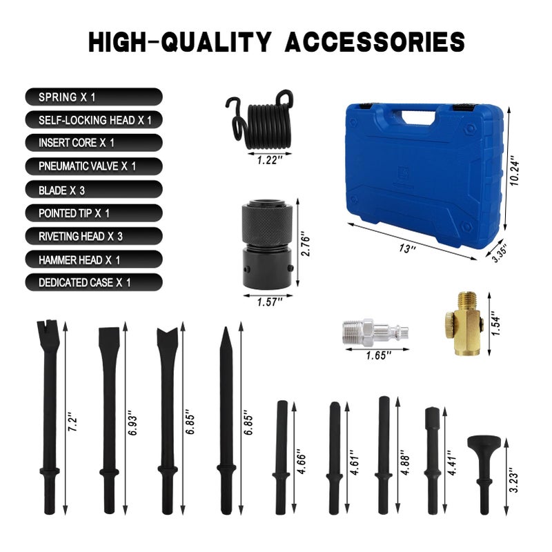 Csttler Air Hammer with 14-PCS Air Chisel ï¼ŒAir Chisel Hammer -Tapered Punche,Air Hammer Kit-Panel Cutter,Air Chisel Hammer-Flat Chisel,2500 BPM - Image 2