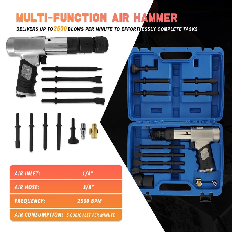 Csttler Air Hammer with 14-PCS Air Chisel ï¼ŒAir Chisel Hammer -Tapered Punche,Air Hammer Kit-Panel Cutter,Air Chisel Hammer-Flat Chisel,2500 BPM - Image 4