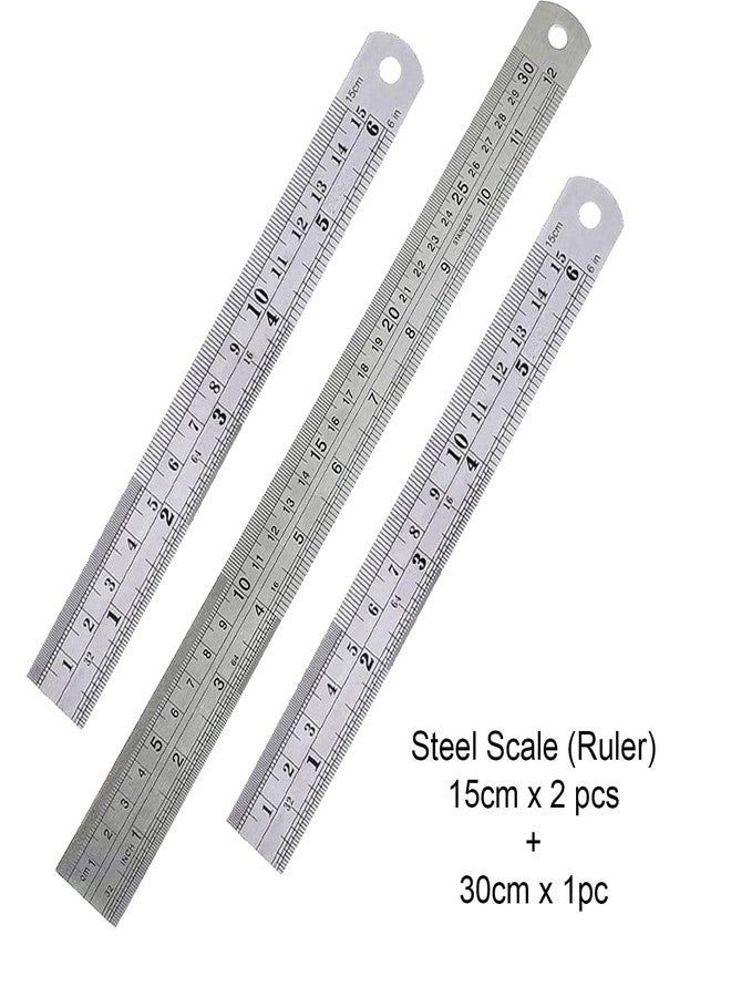 SVDK Stainless Steel Ruler | (30cm x 1 pc & 15cm x 2 pcs) Durable Metal Scales with Permanently Etched Markings | Precision Measuring Tool for Students, Engineers, Architects, and Artists (Pack of 3) - Image 2