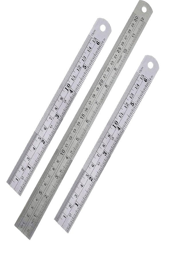 SVDK Stainless Steel Ruler | (30cm x 1 pc & 15cm x 2 pcs) Durable Metal Scales with Permanently Etched Markings | Precision Measuring Tool for Students, Engineers, Architects, and Artists (Pack of 3) - Image 1