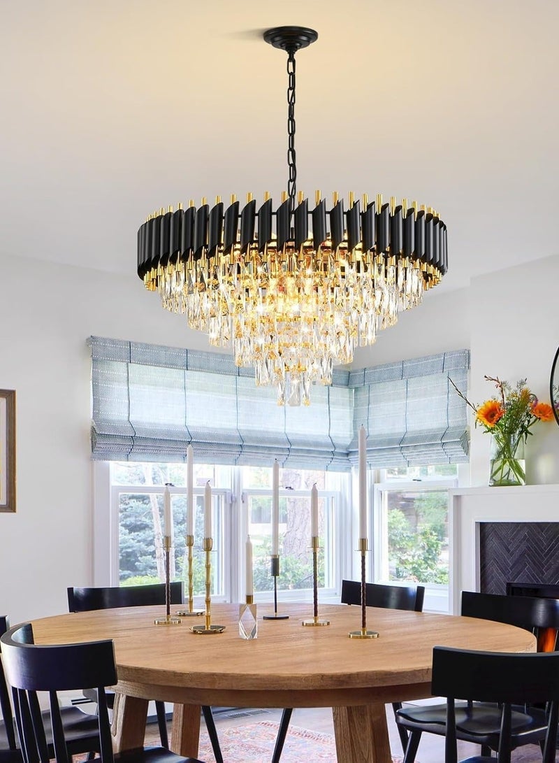 Gold Modern Crystal Chandelier, 5-Tier Round K9 Crystal Ceiling Light Fixture with 12 Lights, Black & Gold Large Luxury Hanging Lamp for Dining Room, Living Room, Bedroom, or Entryway - Image 1