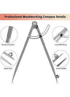 Generic 20 inch Compass for Woodworking, Compass for Geometry, Precision Woodworking Compass with Wing Divider and Pencil Holder, Large Compass for Geometry, Woodworking Compass, Drafting, Drawing Compass  - Image 5