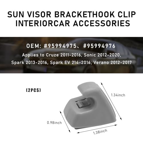 Ohleats 2 PCS Sun Visor Support Clip Retainer, OE 95994975 95994976 Sun Visor Hook Clip Replacement, Anti Vibration Sun Visor Bracket Holder for Cruze Spark Verano, Car Accessories (Gray) - Image 2