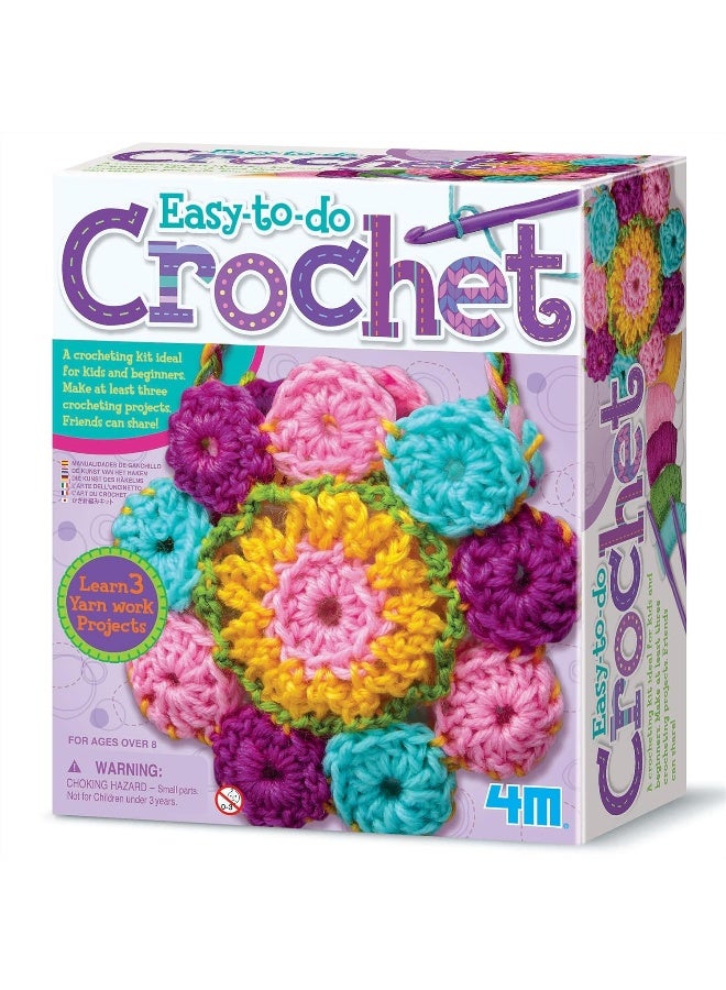 4m طقم فن الكروشيه السهل 4M - مجموعة حرفة كروشيه للمبتدئين للأطفال والمراهقين من عمر 8 سنوات فما فوق | اصنع حوامل أكواب، حقائب صغيرة وأحزمة مع 2 خطاف و7 خيوط ملونة | طقم هدايا الفنون والحرف | 00-02737 - Image 1