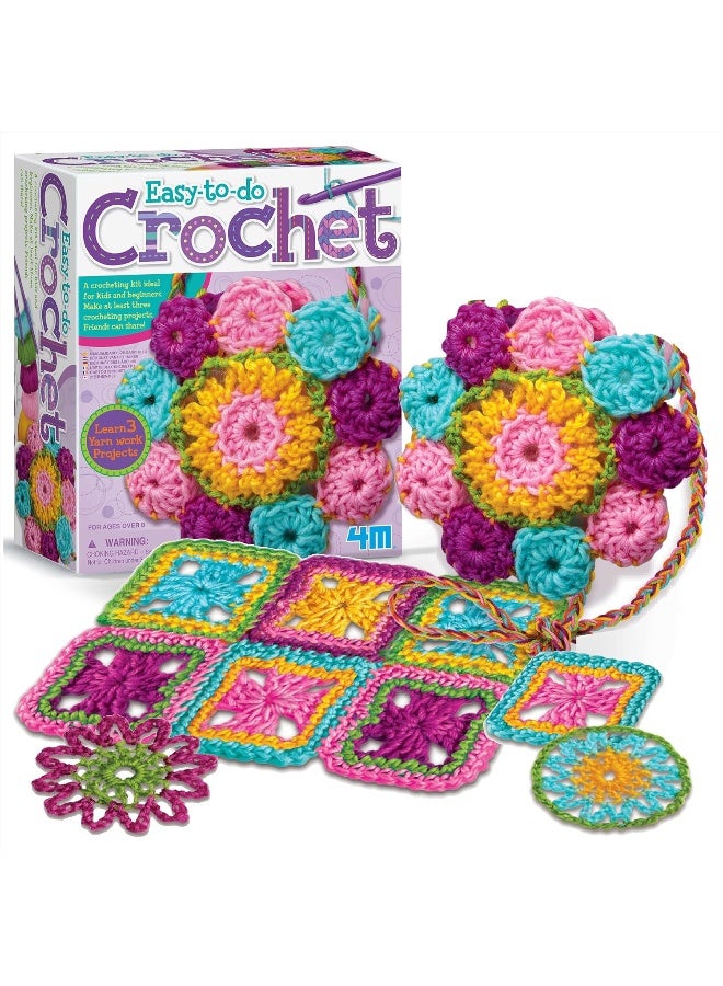 4m طقم فن الكروشيه السهل 4M - مجموعة حرفة كروشيه للمبتدئين للأطفال والمراهقين من عمر 8 سنوات فما فوق | اصنع حوامل أكواب، حقائب صغيرة وأحزمة مع 2 خطاف و7 خيوط ملونة | طقم هدايا الفنون والحرف | 00-02737 - Image 2
