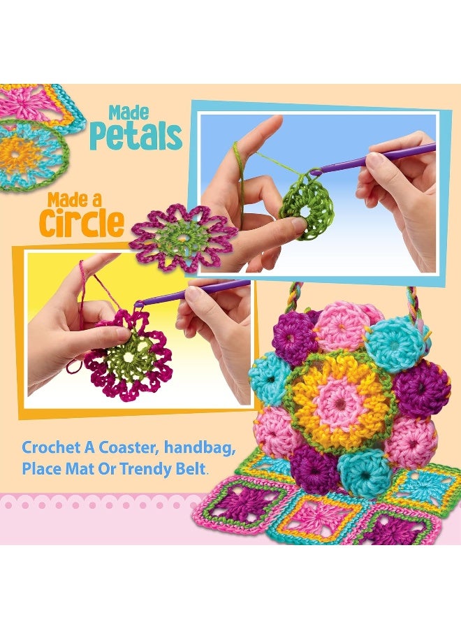 4m طقم فن الكروشيه السهل 4M - مجموعة حرفة كروشيه للمبتدئين للأطفال والمراهقين من عمر 8 سنوات فما فوق | اصنع حوامل أكواب، حقائب صغيرة وأحزمة مع 2 خطاف و7 خيوط ملونة | طقم هدايا الفنون والحرف | 00-02737 - Image 4