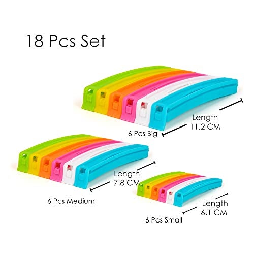Tosaa 18 Pcs - 3 Different Size Plastic Food Snack Bag Pouch Clip Sealer Large,Medium,Small Plastic Snack Seal Sealing Bag Clips Vacuum Sealer (Multicolor) - Image 2