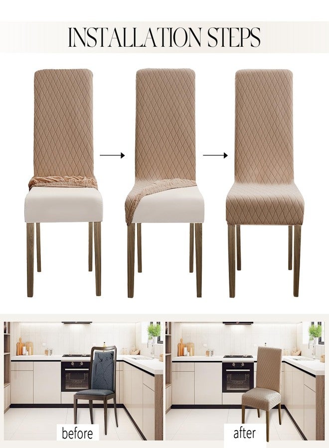 MOSAYT 100% Waterproof Dining Room Chair Covers Set of 4, Super Fit Stretch Jacquard Parson Chairs Slipcovers Removable Washable Chair Seat Protectors for Home, Kitchen, Banquet (Khaki) - Image 5