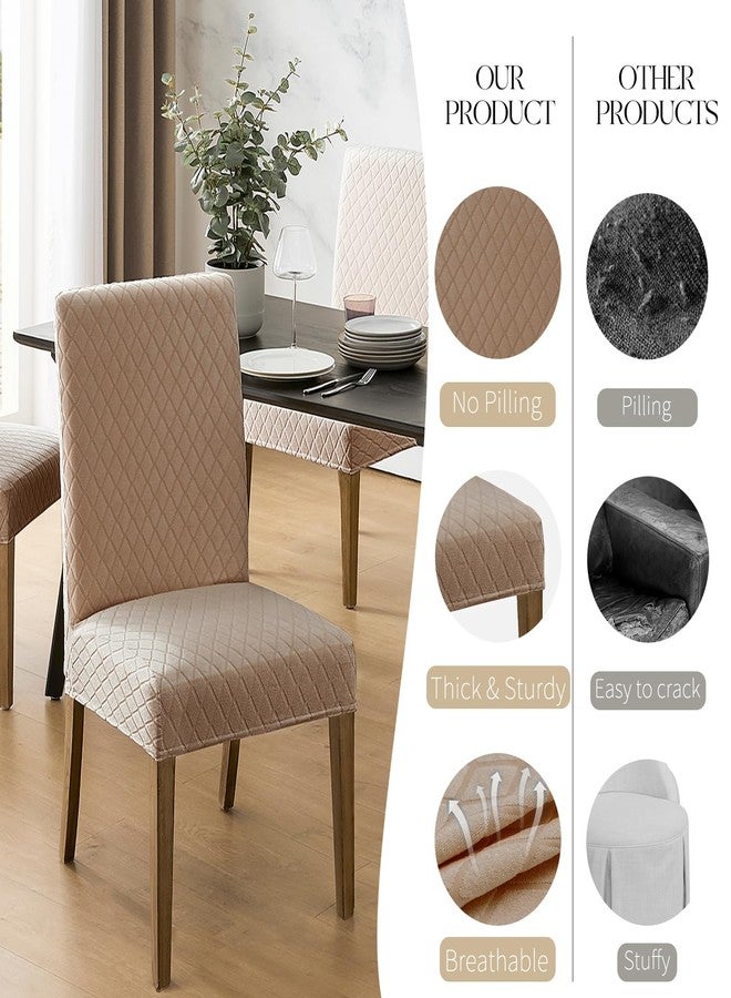 MOSAYT 100% Waterproof Dining Room Chair Covers Set of 4, Super Fit Stretch Jacquard Parson Chairs Slipcovers Removable Washable Chair Seat Protectors for Home, Kitchen, Banquet (Khaki) - Image 4