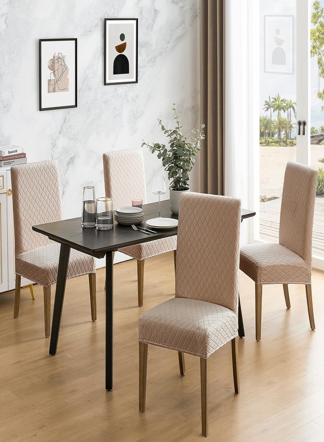 MOSAYT 100% Waterproof Dining Room Chair Covers Set of 4, Super Fit Stretch Jacquard Parson Chairs Slipcovers Removable Washable Chair Seat Protectors for Home, Kitchen, Banquet (Khaki) - Image 2