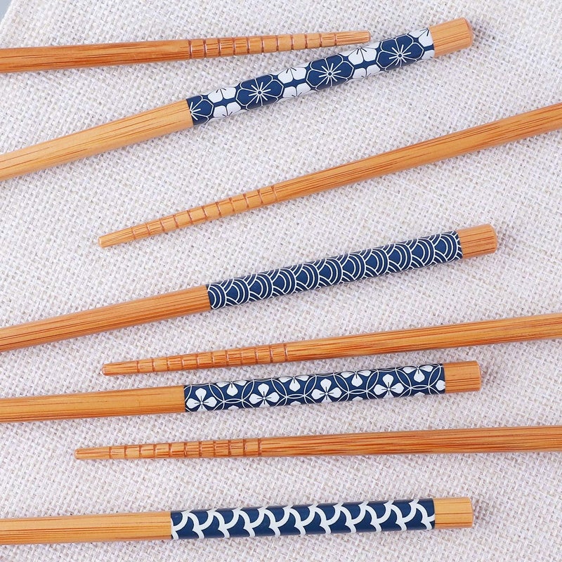 Antner 5 Pairs Natural Bamboo Chopsticks Reusable Classic Japanese Style Chop Sticks Gift Sets, Dishwasher Safe, 8.8 Inch/22.5cm - Image 3