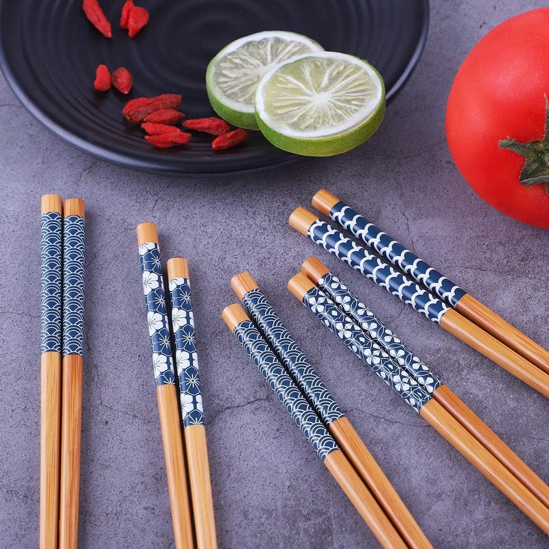 Antner 5 Pairs Natural Bamboo Chopsticks Reusable Classic Japanese Style Chop Sticks Gift Sets, Dishwasher Safe, 8.8 Inch/22.5cm - Image 4