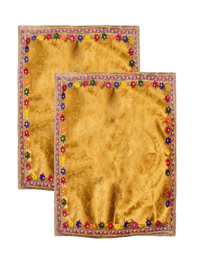 Dulhan Divine Pooja Cloth for Mandir |Pack of 2|Small Size Puja Aasan,12x12 Inch,Golden Yellow Velvet Altar Cloth for Puja Table,Chowki,Puja Cloth for God Idol Sitting|Mandir Ka Kapda for Baithak Mat - Image 1