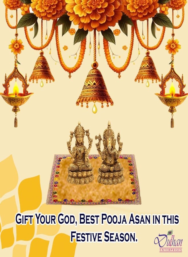 Dulhan Divine Pooja Cloth for Mandir |Pack of 2|Small Size Puja Aasan,12x12 Inch,Golden Yellow Velvet Altar Cloth for Puja Table,Chowki,Puja Cloth for God Idol Sitting|Mandir Ka Kapda for Baithak Mat - Image 2