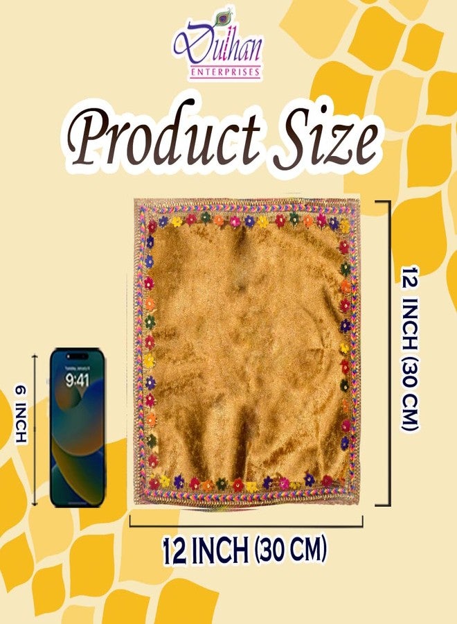 Dulhan Divine Pooja Cloth for Mandir |Pack of 2|Small Size Puja Aasan,12x12 Inch,Golden Yellow Velvet Altar Cloth for Puja Table,Chowki,Puja Cloth for God Idol Sitting|Mandir Ka Kapda for Baithak Mat - Image 3
