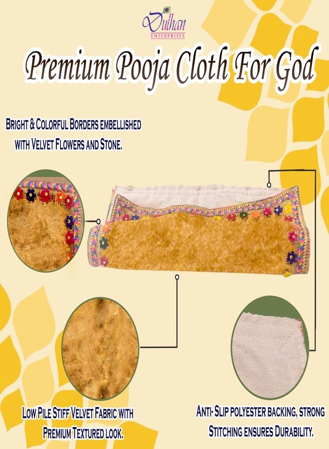 Dulhan Divine Pooja Cloth for Mandir |Pack of 2|Small Size Puja Aasan,12x12 Inch,Golden Yellow Velvet Altar Cloth for Puja Table,Chowki,Puja Cloth for God Idol Sitting|Mandir Ka Kapda for Baithak Mat - Image 4