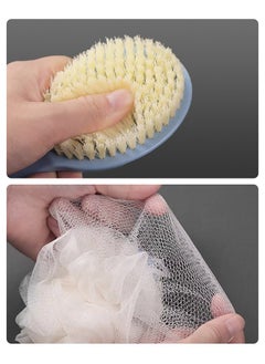 joyzzz Shower Body Brush with Bristles and Loofah,Back Scrubber Bath Mesh Sponge with Curved Long Handle for Skin Exfoliating Bath, Massage Bristles Suitable for Wet or Dry, Men and Women (Blue)  - Image 5