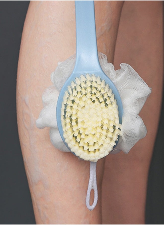 joyzzz - Shower Body Brush with Bristles and Loofah,Back Scrubber Bath Mesh Sponge with Curved Long Handle for Skin Exfoliating Bath, Massage Bristles Suitable for Wet or Dry, Men and Women (Blue) - Image 1