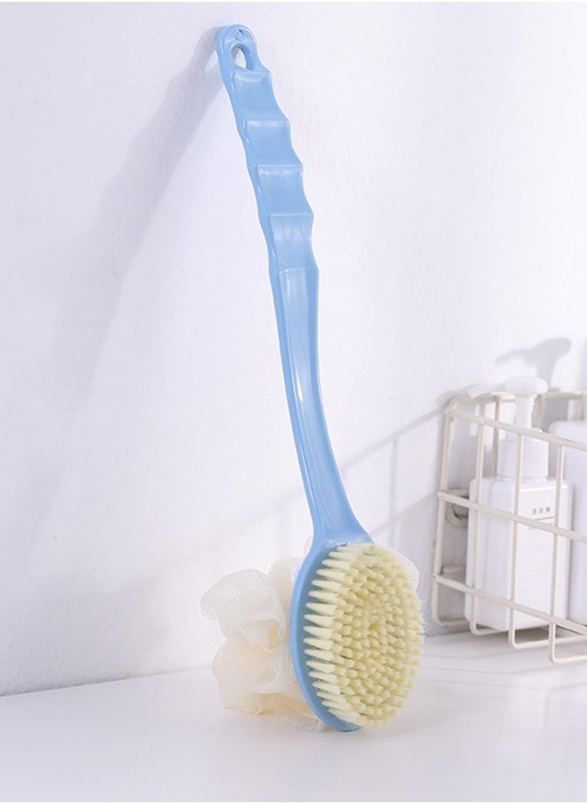 joyzzz - Shower Body Brush with Bristles and Loofah,Back Scrubber Bath Mesh Sponge with Curved Long Handle for Skin Exfoliating Bath, Massage Bristles Suitable for Wet or Dry, Men and Women (Blue) - Image 1
