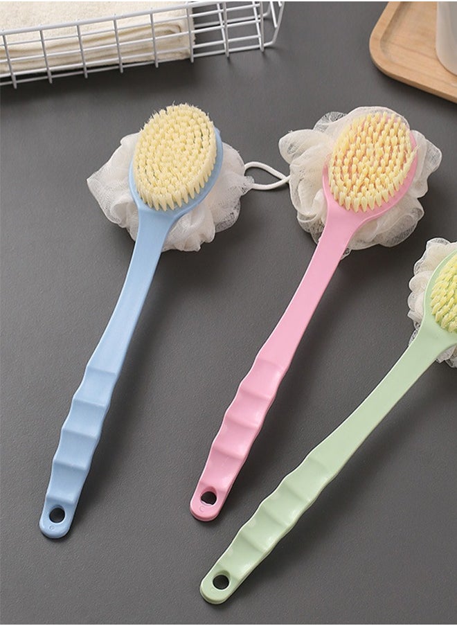 joyzzz - Shower Body Brush with Bristles and Loofah,Back Scrubber Bath Mesh Sponge with Curved Long Handle for Skin Exfoliating Bath, Massage Bristles Suitable for Wet or Dry, Men and Women (Blue) - Image 1