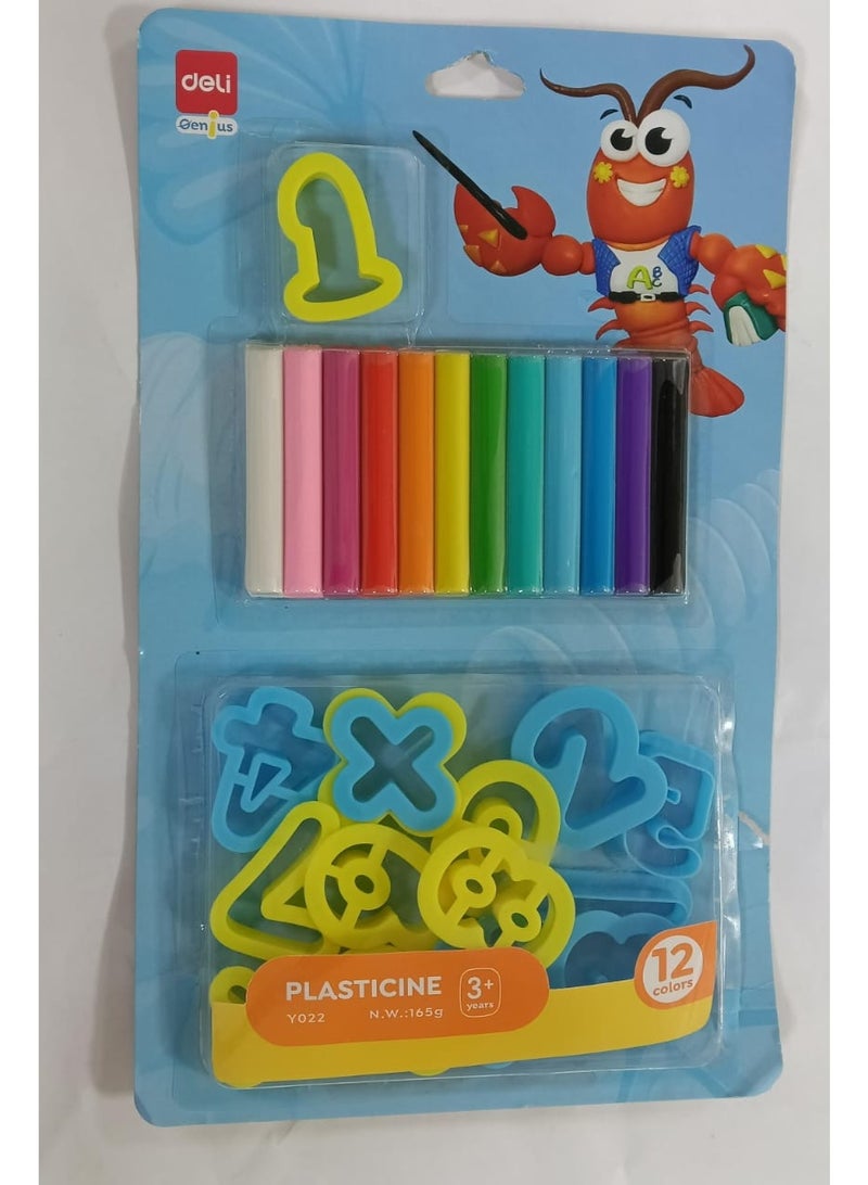 Deli EY022 Plasticine 12 colors 165g with 15 number molds - ideal for creative modeling